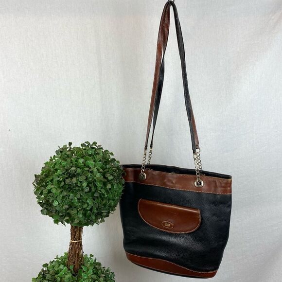 Bally Vintage Leather Black & Brown Two Tone Bucket Shoulder Handbag - Picture 2 of 11
